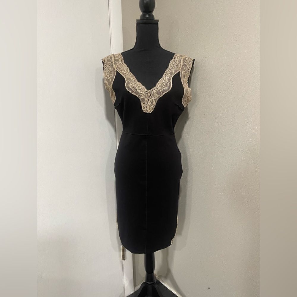 Alberto Makali Black Dress with Beige Lace Trim Size M